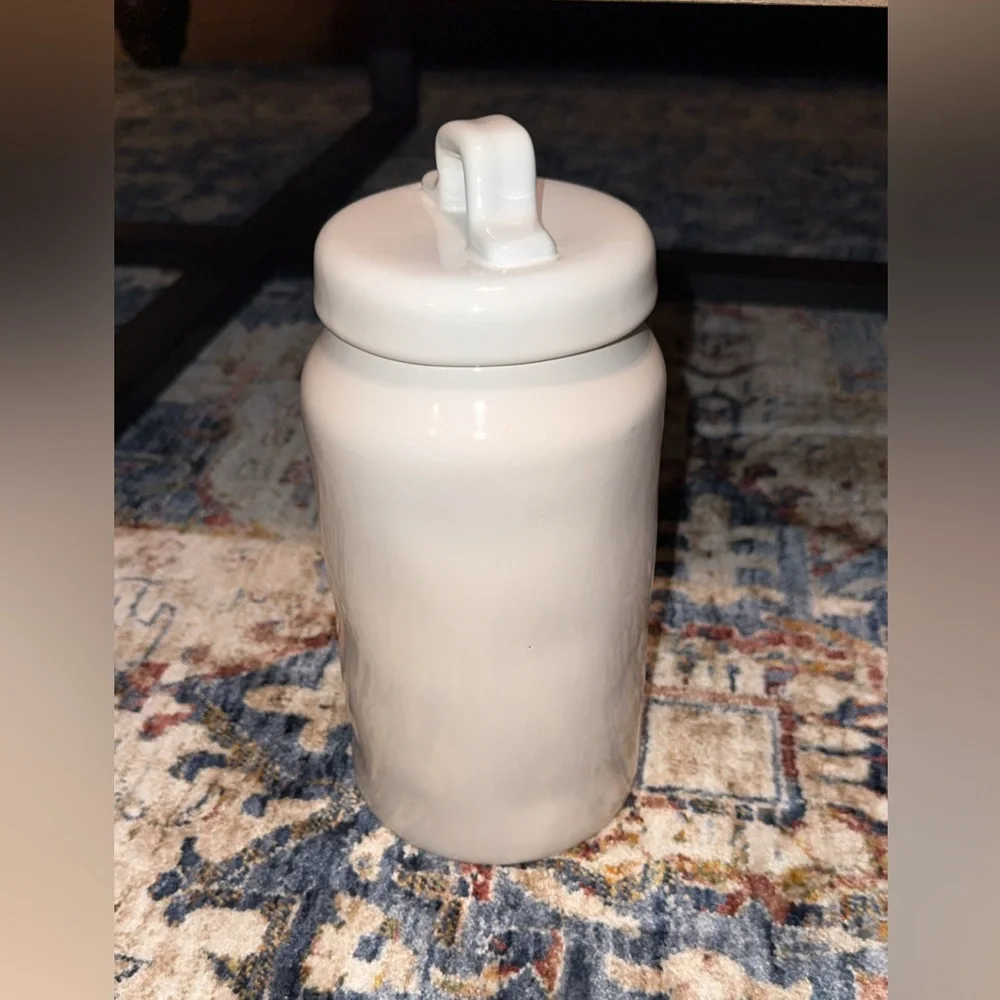 Rae Dunn ‘COFFEE’ large tall skinny ceramic white canister container jar w/lid
